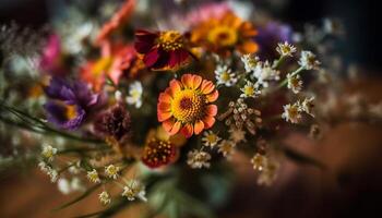 frisch Gänseblümchen Blütenblätter, Gelb und lila Schönheit generiert durch ai foto