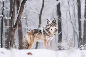 Wolf im Winter Wald ai generativ foto
