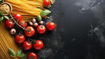 Essen Zutaten zum Italienisch Pasta Illustration ai generativ foto