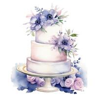 Aquarell Hochzeit Kuchen mit Blumen. Illustration ai generativ foto