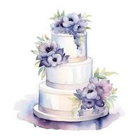 Aquarell Hochzeit Kuchen mit Blumen. Illustration ai generativ foto