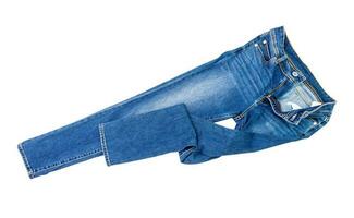 Blau Jeans Denim Hose Komposition modern Damen und Herren Mode Hose Textur isoliert auf Weiß Hintergrund - - Ausschnitt Pfad foto