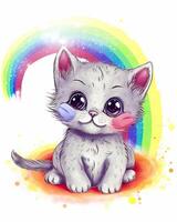 bunt Kätzchen Illustration Sammlung zum Kinder. Kätzchen bündeln Illustration zum Kinder. süß bunt Kätzchen Sitzung bündeln Illustration. Baby Katze einstellen mit Regenbögen auf ein Weiß Hintergrund. ai generiert. foto