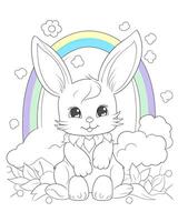 süß Hase Jungtier mit Regenbögen Illustration. süß Hase Illustration mit schön Regenbögen auf ein Weiß Hintergrund. süß Hase Jungtier Design zum Kinder und Erwachsene. ai generiert. foto