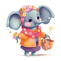 bunt Elefant Stehen bündeln Design. bunt Baby Elefant Karikatur zum Kinder Färbung Seiten. süß Elefant Baby Karikatur Illustration auf ein Weiß Hintergrund. ai generiert. foto