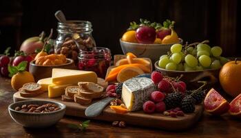 frisch Gourmet Snack organisch brot, Camembert, und Beere Vielfalt generiert durch ai foto