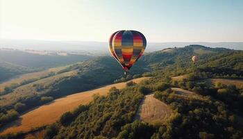 Sommer- Abenteuer fliegend hoch im heiß Luft Ballon Über Berge generiert durch ai foto