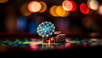 Nachtclub Glücksspiel Erfolg, Risiko, und Chance machen Geld spielen Karten generiert durch ai foto