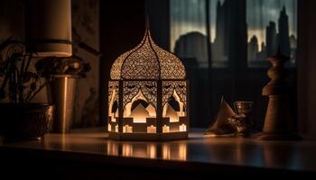 Ramadan Laternen erleuchten Spiritualität im Mitte östlichen Kulturen beim Nacht generiert durch ai foto