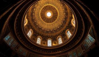 majestätisch Basilika mit aufwendig Dekoration und befleckt Glas Fenster generiert durch ai foto