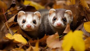 flauschige Hündchen spielen im Herbst Blätter draußen generativ ai foto