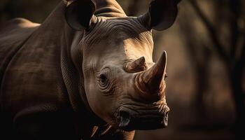 groß Nashorn Weiden lassen im afrikanisch Wildnis Bereich generativ ai foto