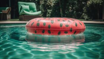 transparent Kugel schwimmt im Blau Schwimmbad Wasser generativ ai foto