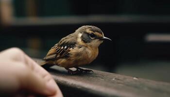 jung Vogel sich niederlassen auf Zweig, suchen süß generativ ai foto