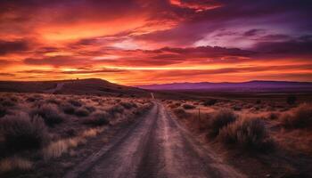 still Sonnenuntergang Über trocken afrikanisch Wildnis Landschaft generativ ai foto