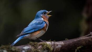 Gelb geleitet Amsel sich niederlassen auf Zweig Singen generiert durch ai foto