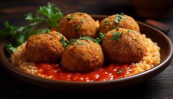 frisch Vegetarier Falafel Salat, gesund Mitte östlichen Mahlzeit generiert durch ai foto