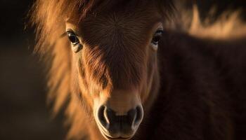 Hengst Weiden lassen im Wiese, Schönheit im Natur generiert durch ai foto