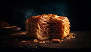 gebacken Türkisch Baklava, ein Süss Genuss generiert durch ai foto