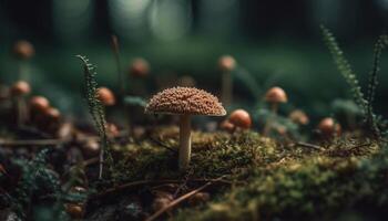 frisch Pilz Wachstum im unkultiviert Wald Wiese generiert durch ai foto