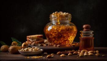 gesund hausgemacht Snack Kürbis Samen Karamell Mandel Schüssel generiert durch ai foto