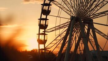 Silhouette von Maschinen zurück zündete durch Sonnenuntergang generiert durch ai foto