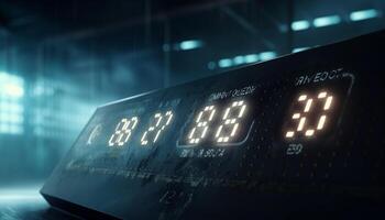 glühend Blau Uhr Gesicht zeigen Countdown Timer generiert durch ai foto
