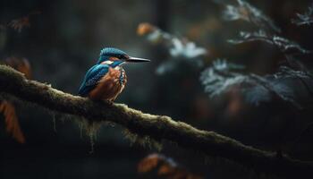 Eisvogel sich niederlassen auf Zweig, Schönheit im Natur generiert durch ai foto