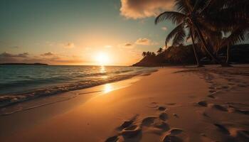 golden Sonne setzt Über still Karibik Seelandschaft generiert durch ai foto