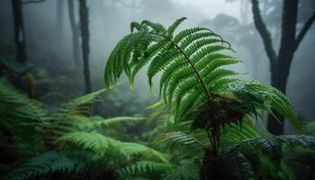 Grün Farn Wedel im still Regenwald Wildnis generiert durch ai foto