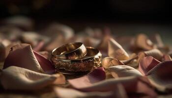 Gold Hochzeit Ring symbolisiert Liebe und Zusammengehörigkeit generiert durch ai foto