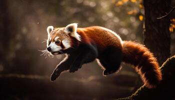 flauschige rot Panda Sitzung auf Baum Ast generiert durch ai foto