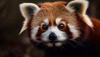 flauschige Hündchen starren beim Kamera mit Fokus generiert durch ai foto