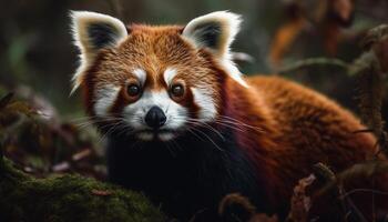 süß Panda Sitzung auf Zweig, suchen beim Kamera generiert durch ai foto