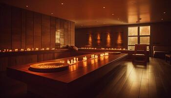 Luxus Wohnung leuchtet mit elegant Kerzenlicht Wärme generiert durch ai foto