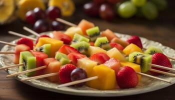 multi farbig Obst Salat gesund, Gourmet, erfrischend Snack generativ ai foto