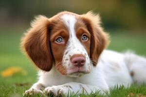 Porträt von ein süß Walisisch Springer Spaniel Hündchen draußen ai generiert foto