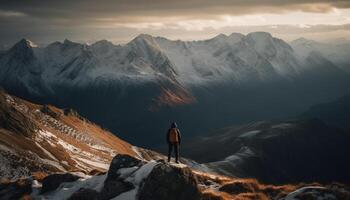 einer Person Stehen auf Berg Gipfel Silhouette generiert durch ai foto