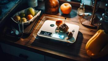 frisch Obst und Schokolade gebacken Dessert Genuss generiert durch ai foto