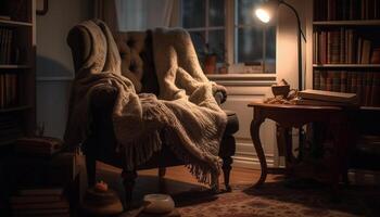 gemütlich alt gestaltet Leben Zimmer mit rustikal Eleganz generiert durch ai foto