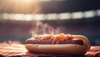 gegrillt Fleisch, heiß Hund, und Burger auf glühend Kohle Grill generiert durch ai foto