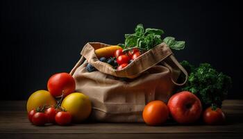 frisch organisch Gemüse im rustikal Korb zum gesund Vegetarier Mahlzeit generiert durch ai foto