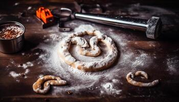 hausgemacht Shortbread Plätzchen auf rustikal Holz Tisch, schließen oben Frische generiert durch ai foto