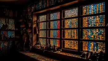 multi farbig Glas leuchtet uralt aufwendig die Architektur im inländisch Zimmer generiert durch ai foto
