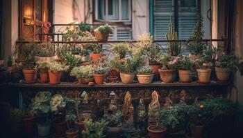 frisch multi farbig Blumen im ein klein Geschäft Fenster Anordnung generiert durch ai foto