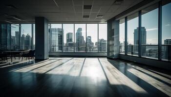 hell Sonnenlicht leuchtet futuristisch Stadt Horizont durch Glas Decke generiert durch ai foto