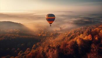 multi farbig heiß Luft Ballon steigt an hoch Über Berg Landschaft generiert durch ai foto