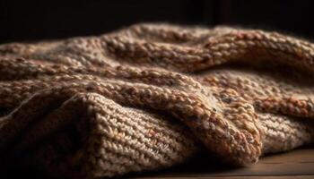warm Wolle Schal, gestrickt mit kompliziert Muster, perfekt zum Winter generiert durch ai foto