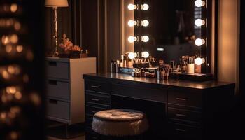 modern Luxus Zuhause Innere beleuchtet mit hell Beleuchtung Ausrüstung generiert durch ai foto