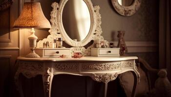 Antiquität Eleganz leuchtet modern Luxus Innerhalb historisch inländisch Zimmer generiert durch ai foto